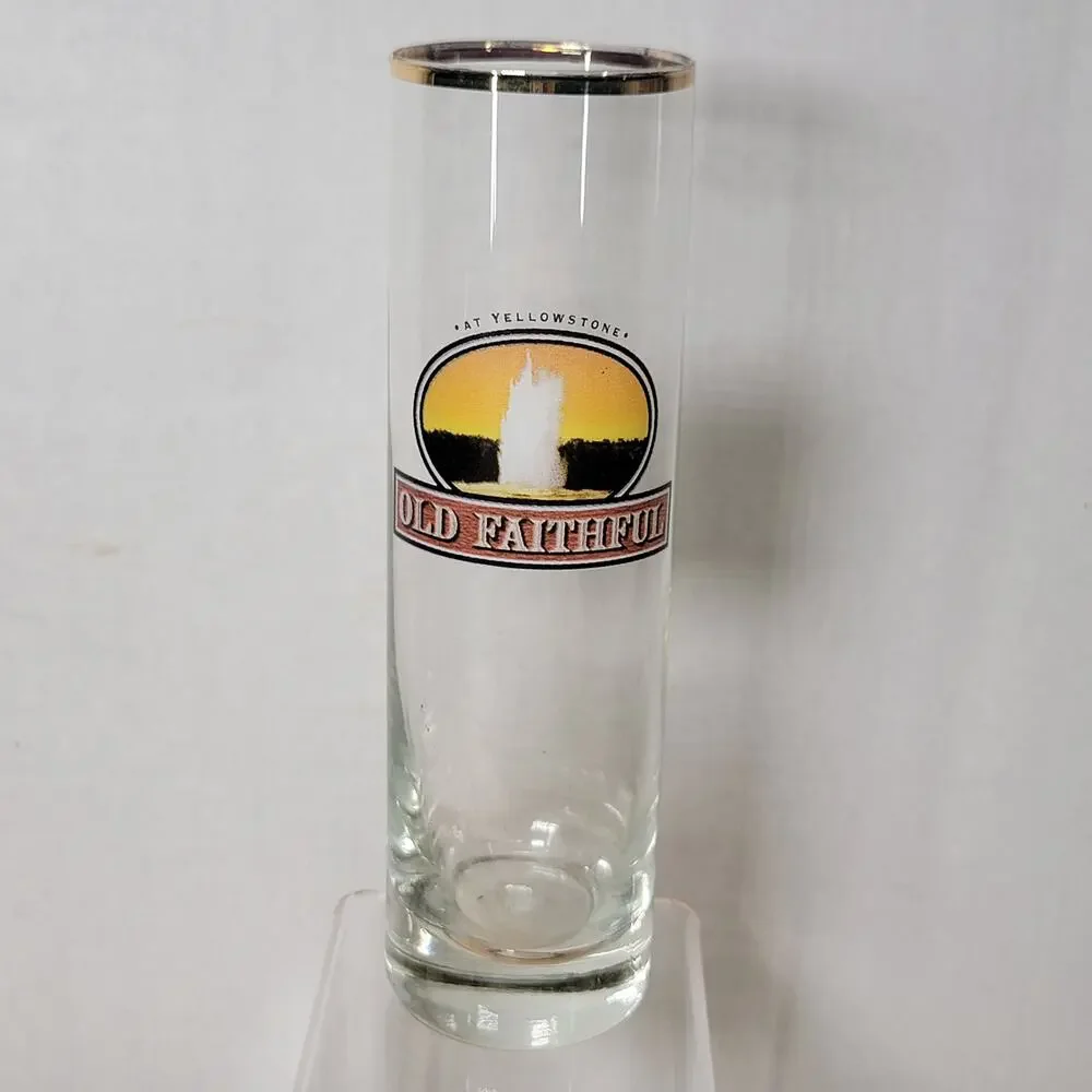 Yellowstone Old Faithful Tall Glass w/ Gold Rim